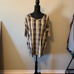 Lularoe plaid Irma brown and cream color.